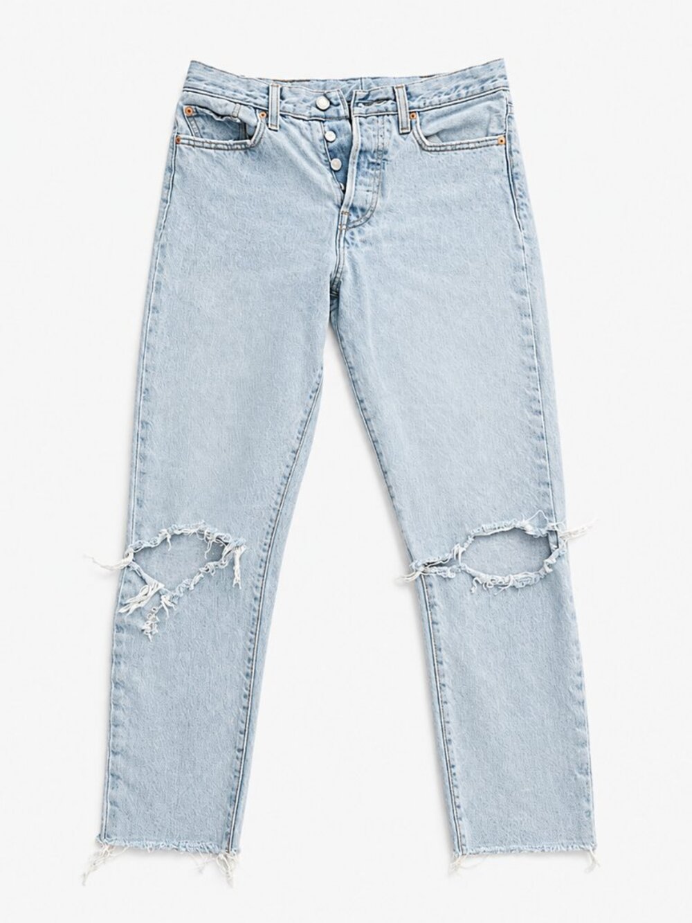 Vintage Levi’s Light Wash Jeans Size 26 Ankle Cut Ripped Knee Distressed Denim